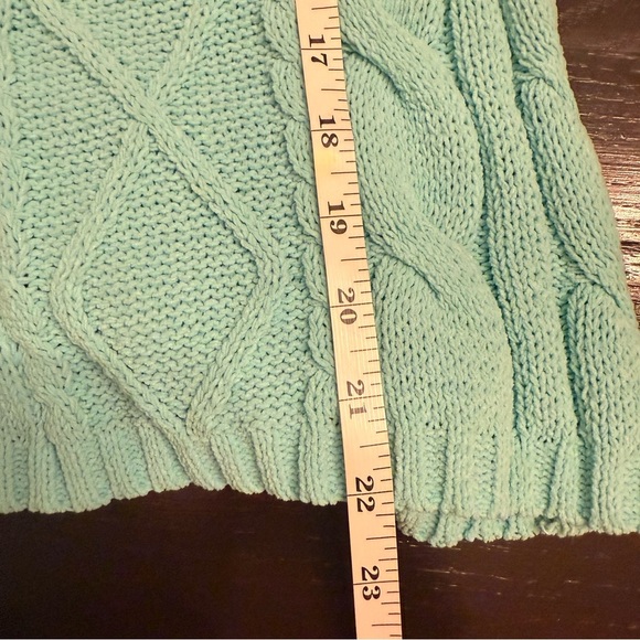 POL Cable Knit Sweater Women’s Small Open Back Tie Green Boho Colorful Pocket - Picture 9 of 10